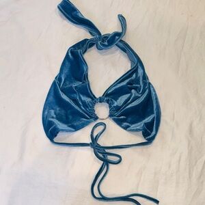 70’s Blue Velvet Halter Crop Top with O ring Detail